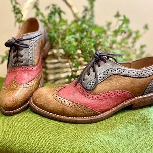 Women's Bed Stu Lita Black and Rose Leather Wingtip Oxfords